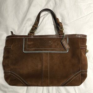 Vintage Practically New Condition Coach Leather Suede Brown w/ Blue